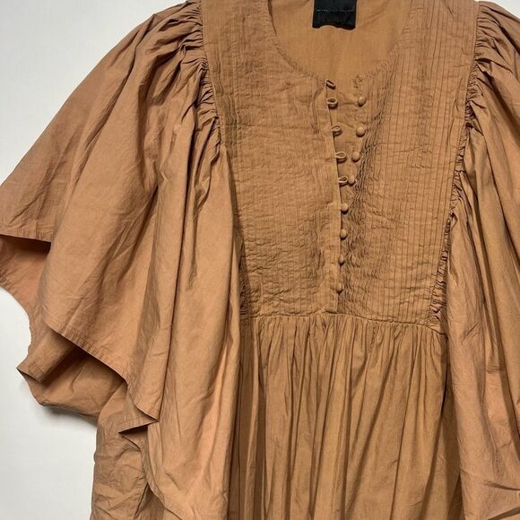 Hotel Particulier Billowy Sleeves Bohemian Chic Cotton Mini Camel-Brown Dress S - Picture 5 of 10